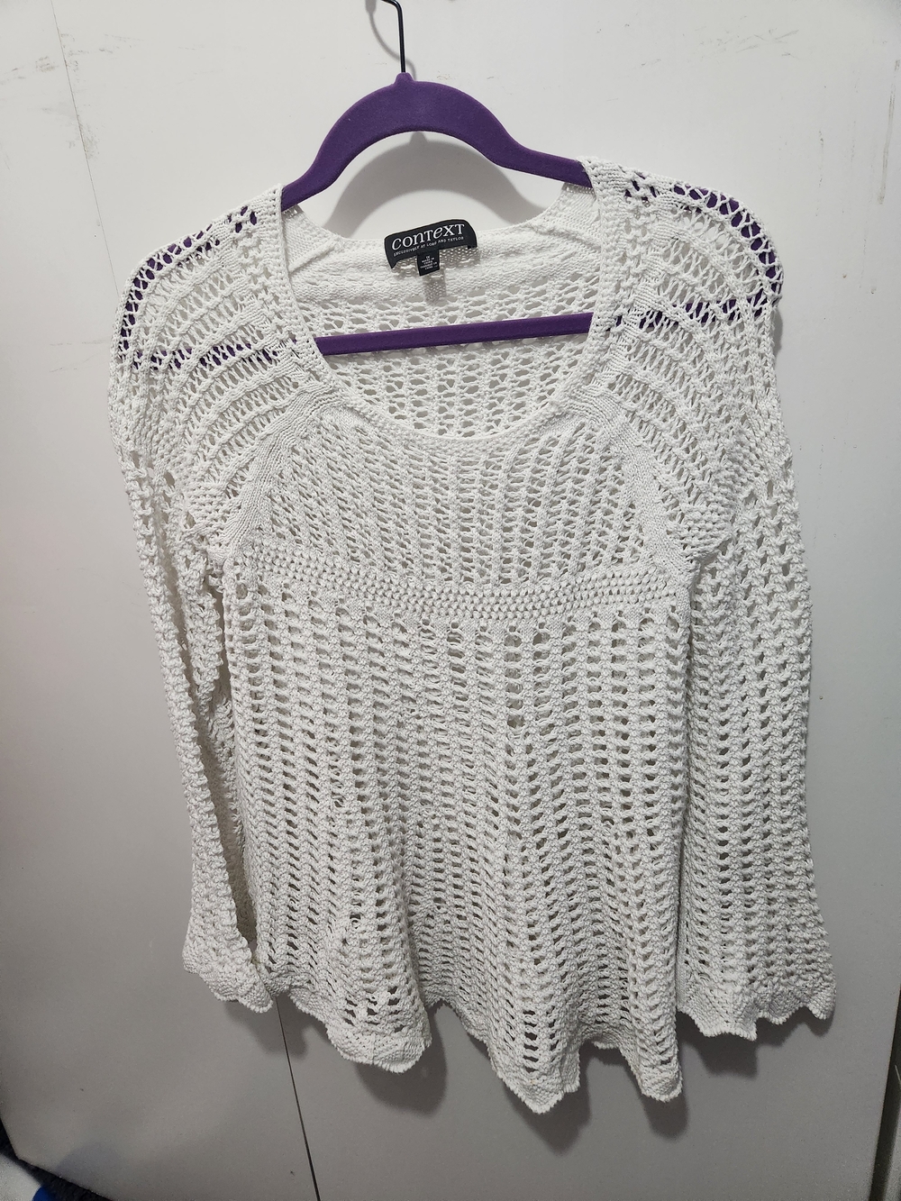 Context White Openwork Crochet Pullover